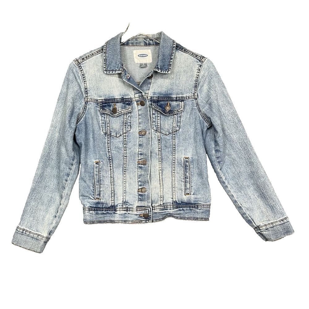 Old Navy Jacket Womens Small‎ Blue Jeans Denim Trucker Faded Cotton Stretch